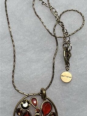 Givenchy Vintage Gold-Tone Necklace with Red Multi-Stone Pendant